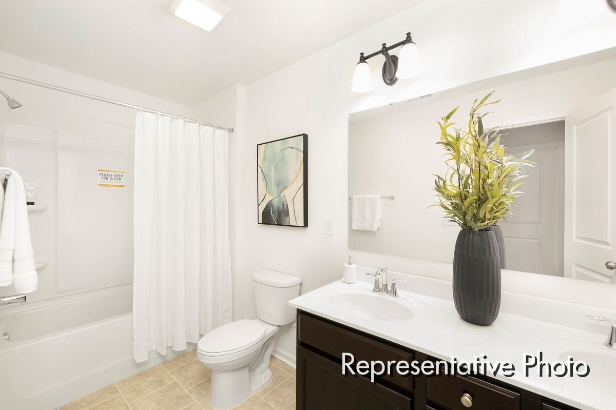 A bathroom with a toilet , sink , and shower.