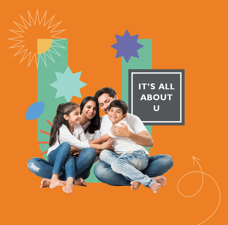 a family sits on the floor in front of a sign that says it 's all about u