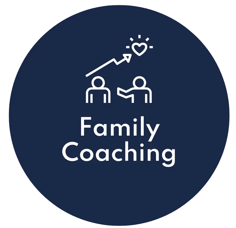 A blue circle with the words `` family coaching '' on it.