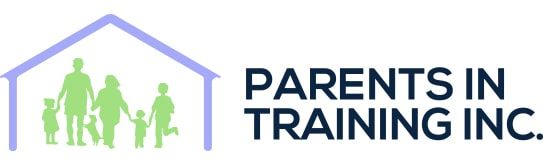 A logo for parents in training inc. with a family in a house.