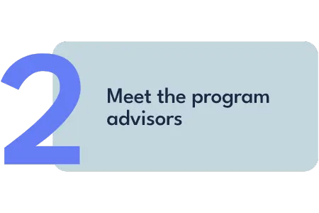 A blue sign that says `` meet the program advisors ''