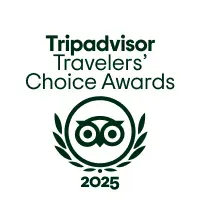 Tripadvisor Travelers’ Choice Awards 2025 logo with owl emblem in dark green