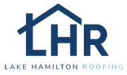 Logo for Lake Hamilton Roofing: Blue house icons above blue curved lines, with text "Lake Hamilton Roofing."