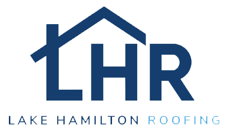 Logo for Lake Hamilton Roofing: Blue house icons above blue curved lines, with text "Lake Hamilton Roofing."