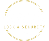 A gold circle with the words lock and security written inside of it.