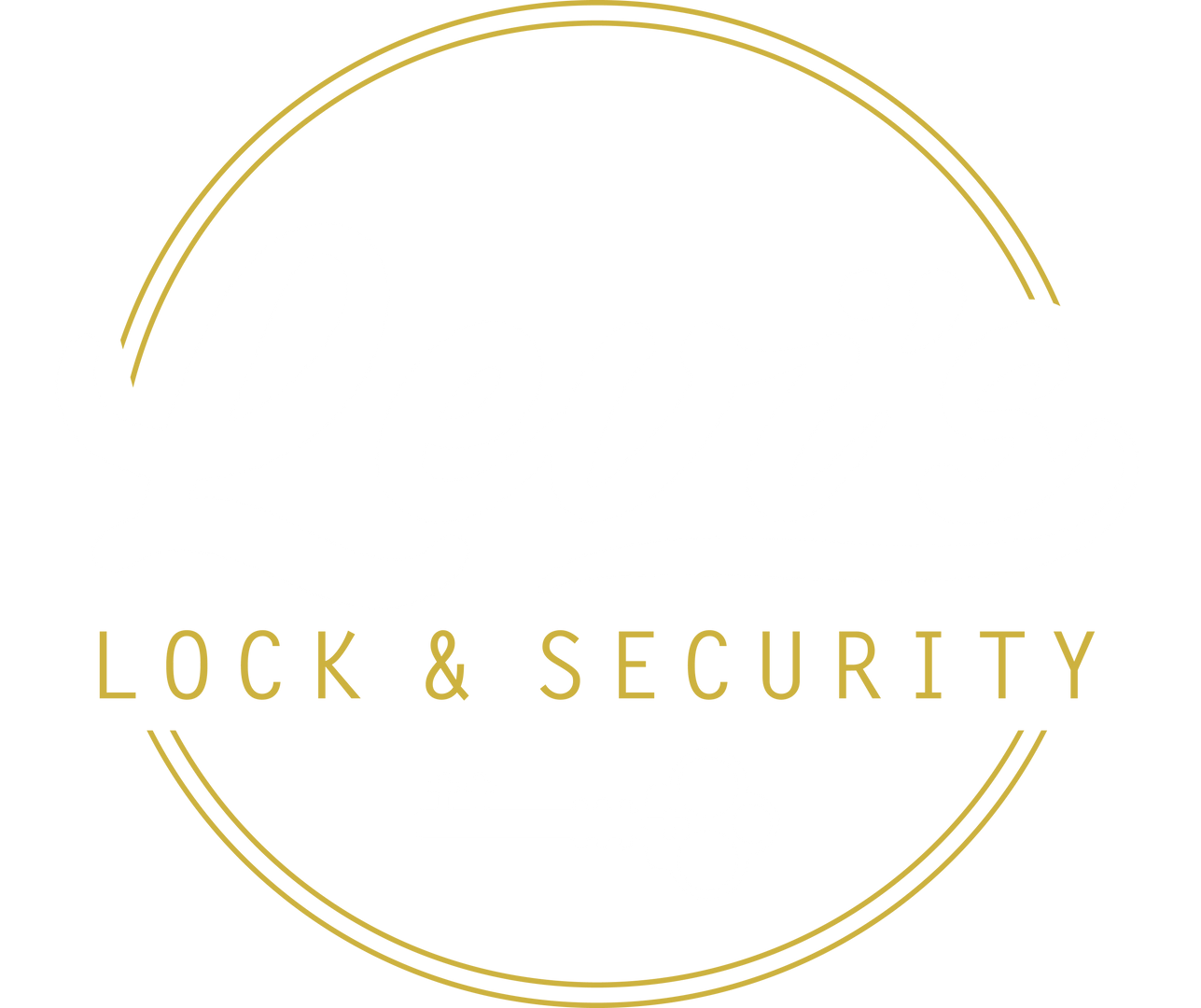 A gold circle with the words lock and security written inside of it.