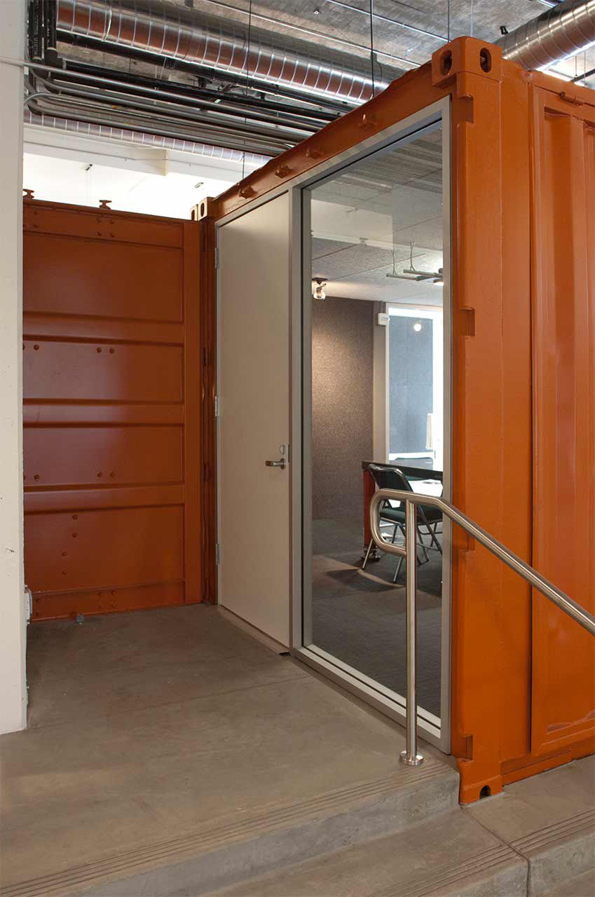 door entrance of a container modified into an office