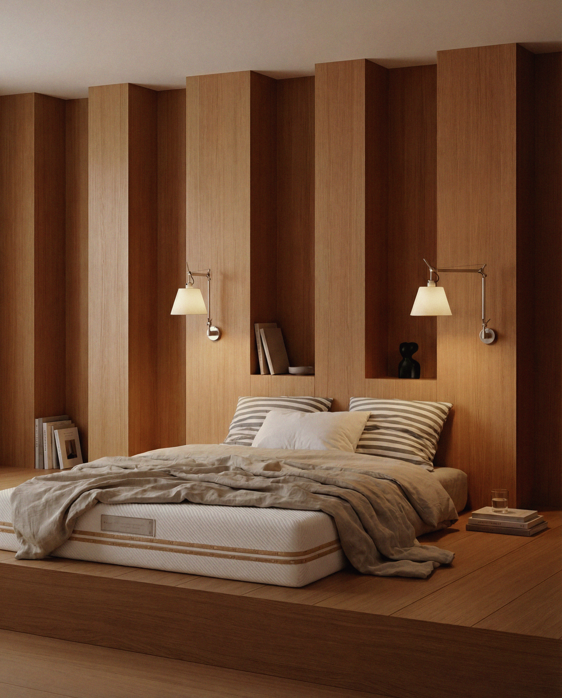 Quarto moderno com colchão ortopédico Persono ideal para aliviar dores de costas