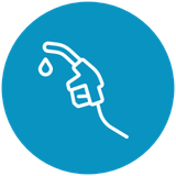 Boquilla de combustible blanca con una gota de líquido sobre un círculo azul.