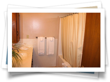 A bathroom with a tub , sink , and shower curtain.