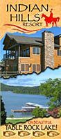 A brochure for the indian hills resort shows a house and a lake.