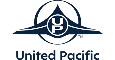 United Pacific logo: A blue and white symbol inside a circle with