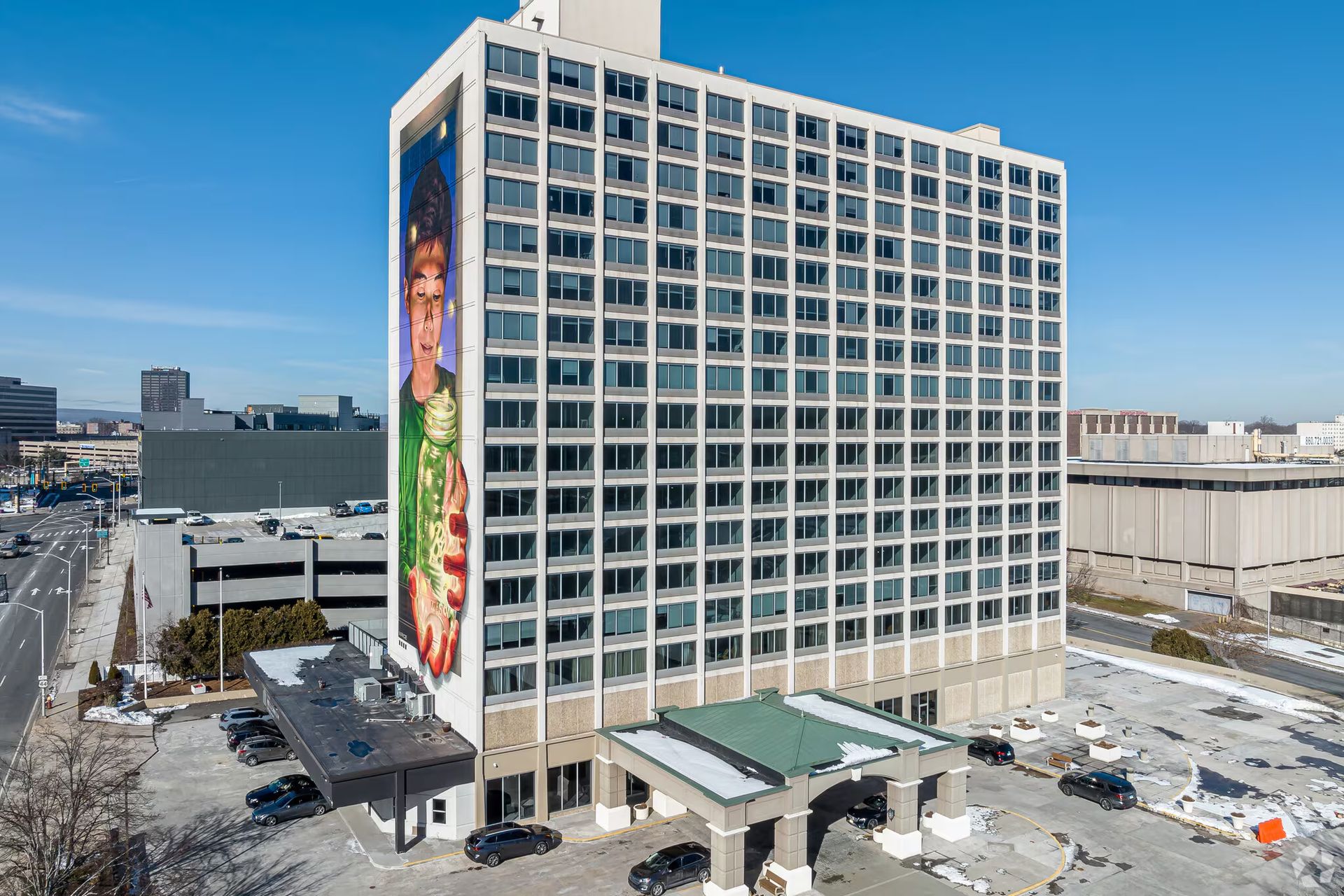 Exterior view of The Millennium high-rise apartments in downtown Hartford, CT