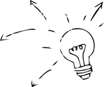 Lightbulb with radiating arrows symbolizing an idea.