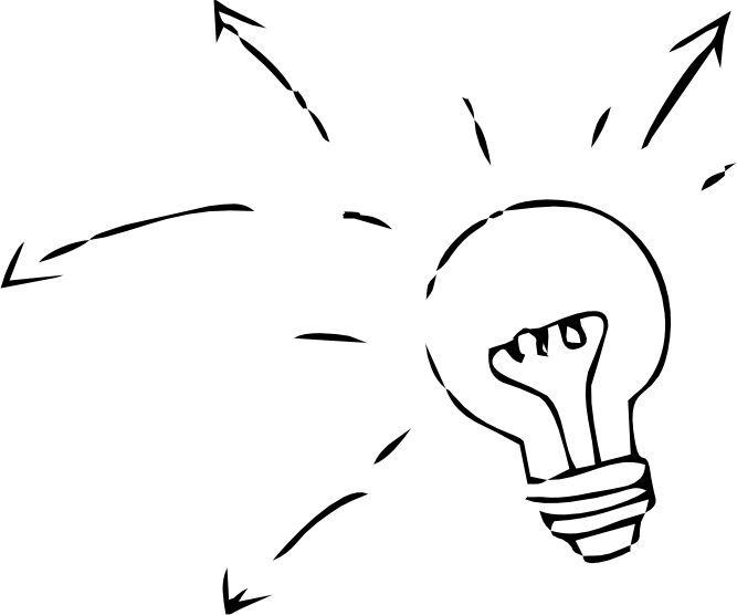 Lightbulb with radiating arrows symbolizing an idea.