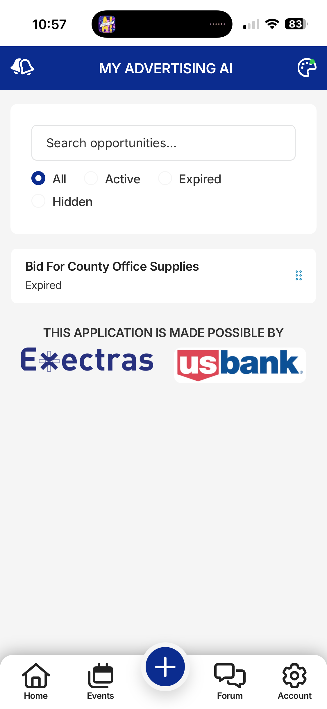 Mobile app interface with blue header, white content area, and a bottom navigation bar. Contains text and icons.
