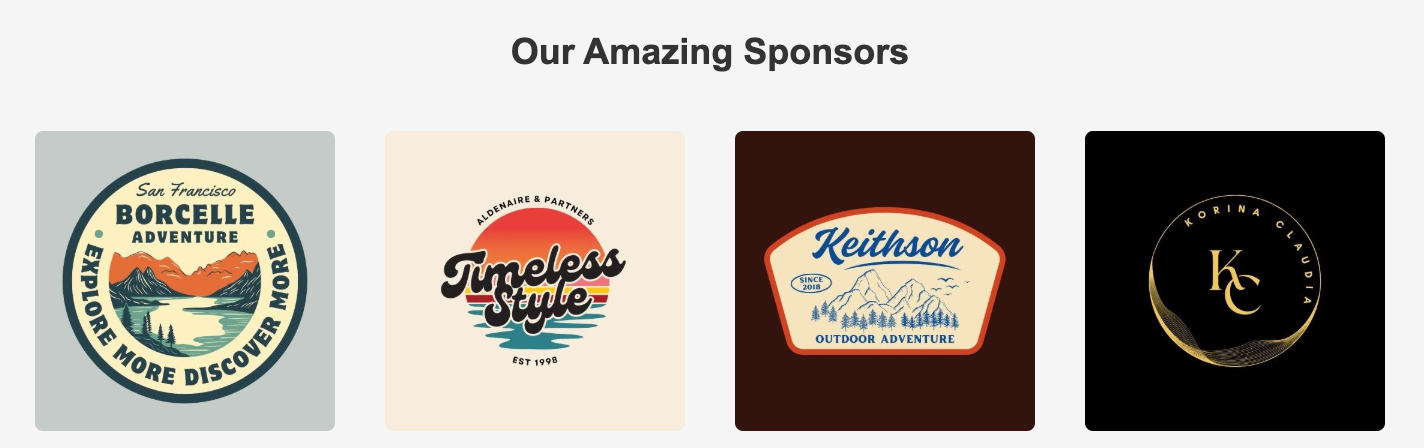 Logos of four sponsors: Boncelle Adventures, Timeless Style, Kallison, and KC logo.