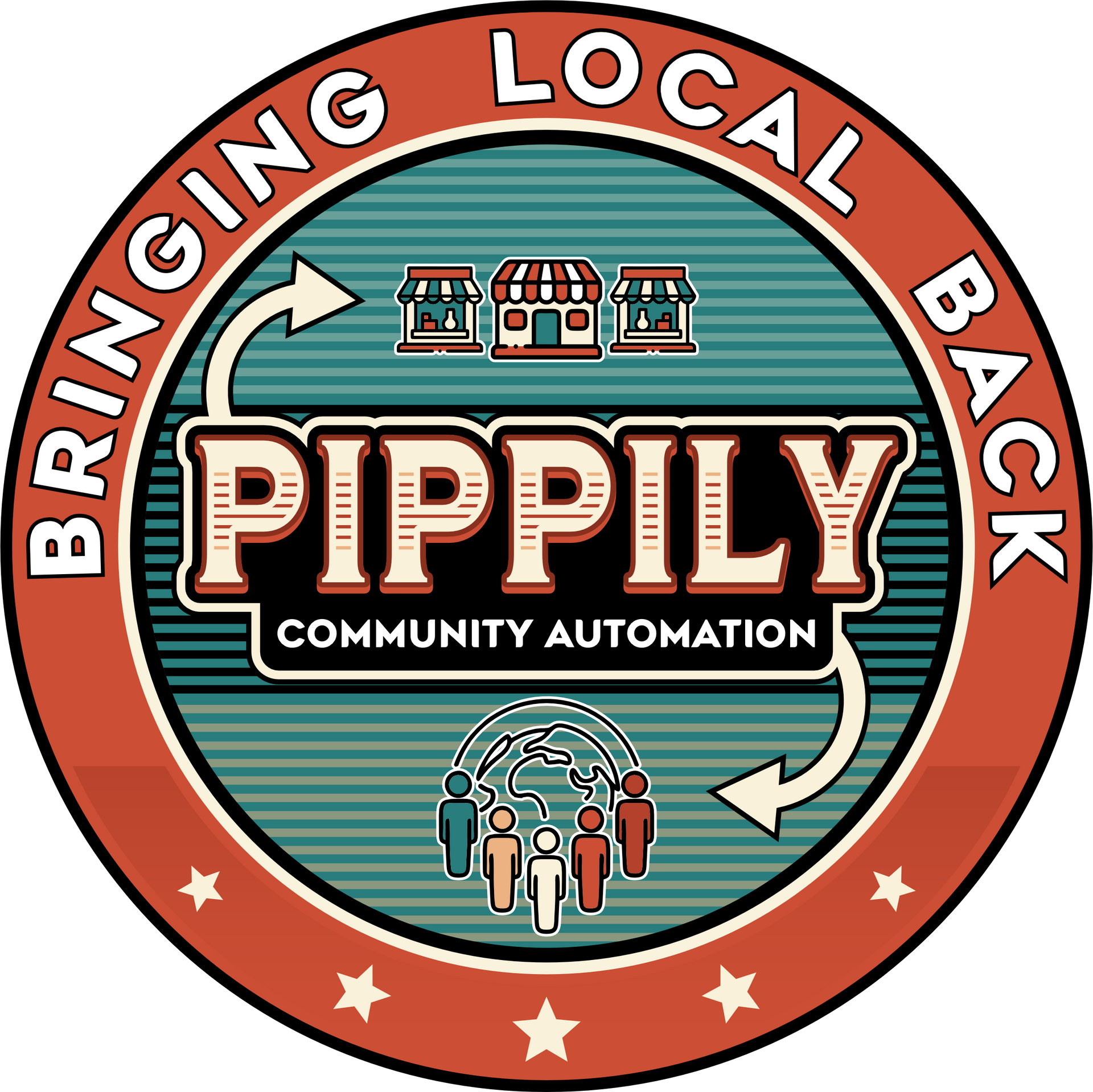 A logo for pippily by chamber nation with a rainbow colored circle.