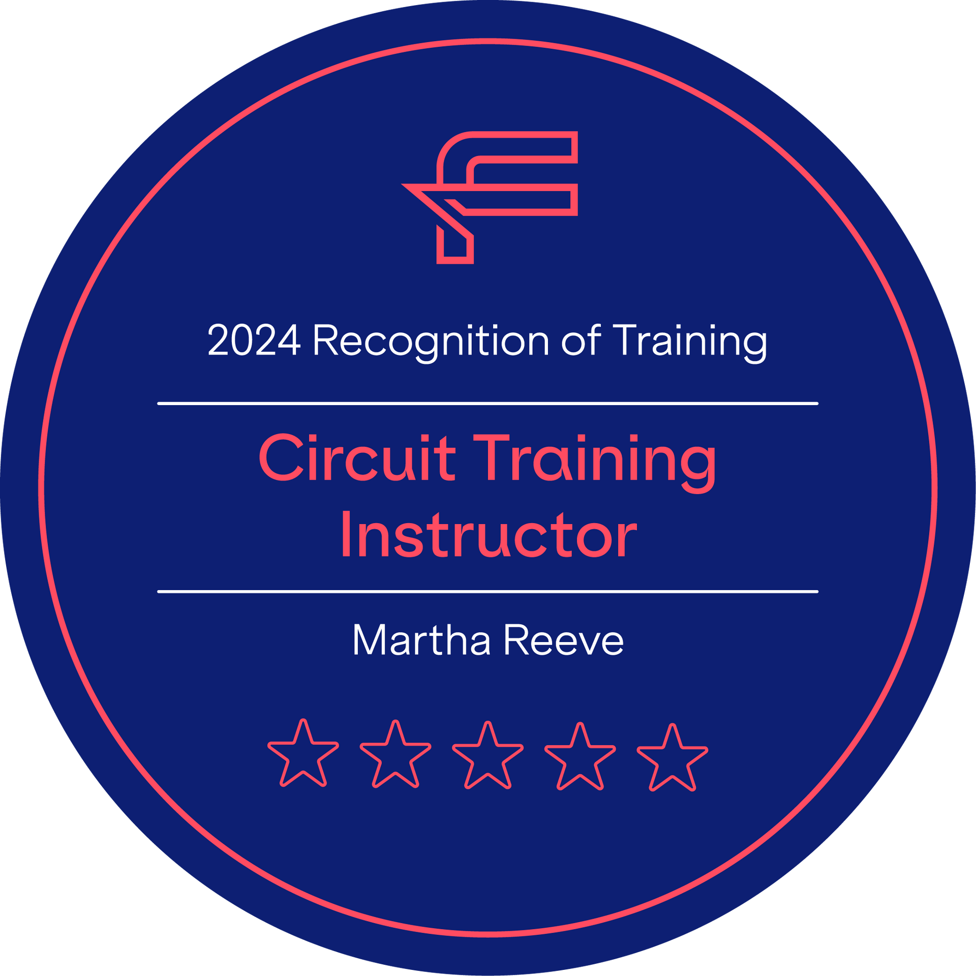 A blue circle with the words `` recognition of training circuit training instructor '' on it.