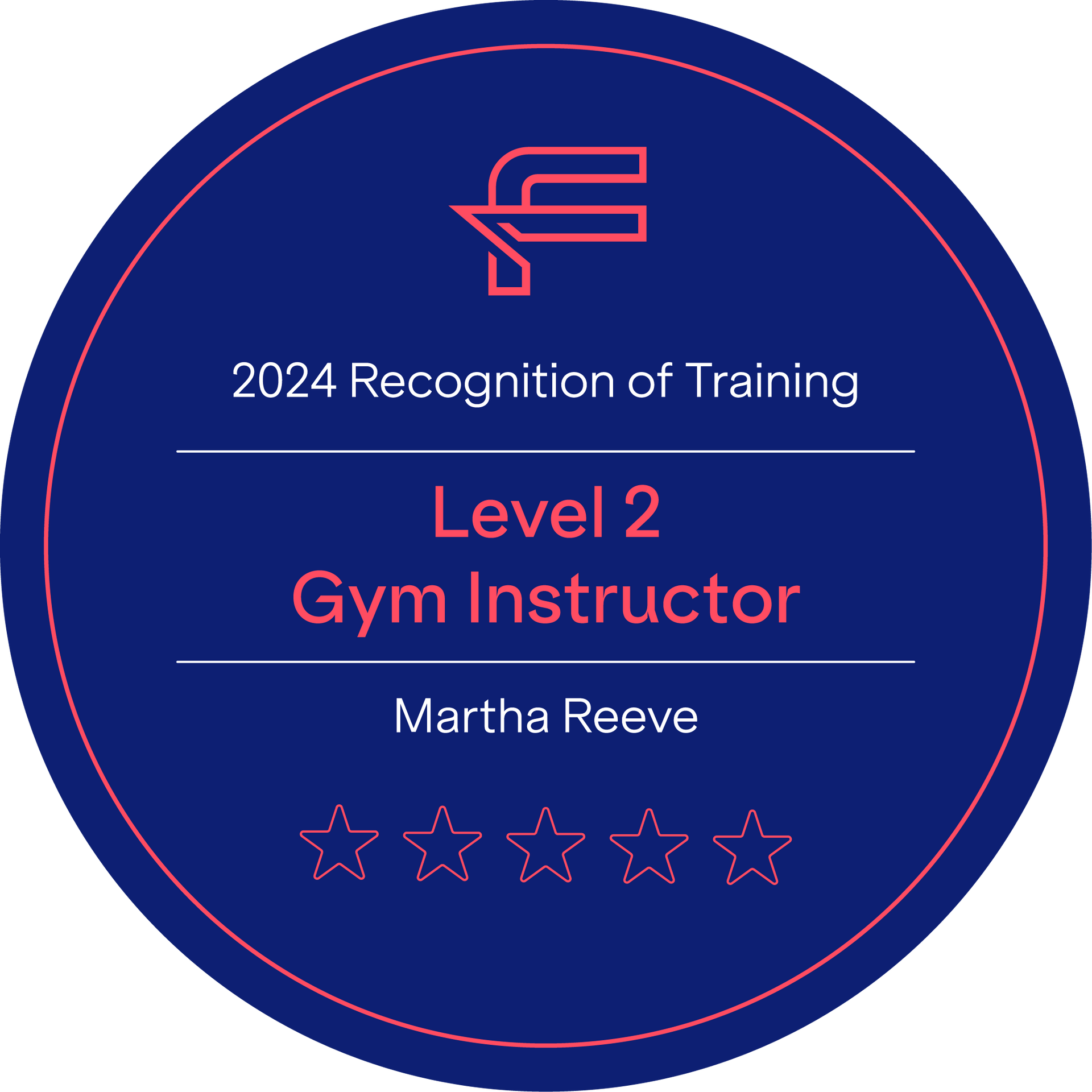 A blue circle with the words `` level 2 gym instructor '' on it.