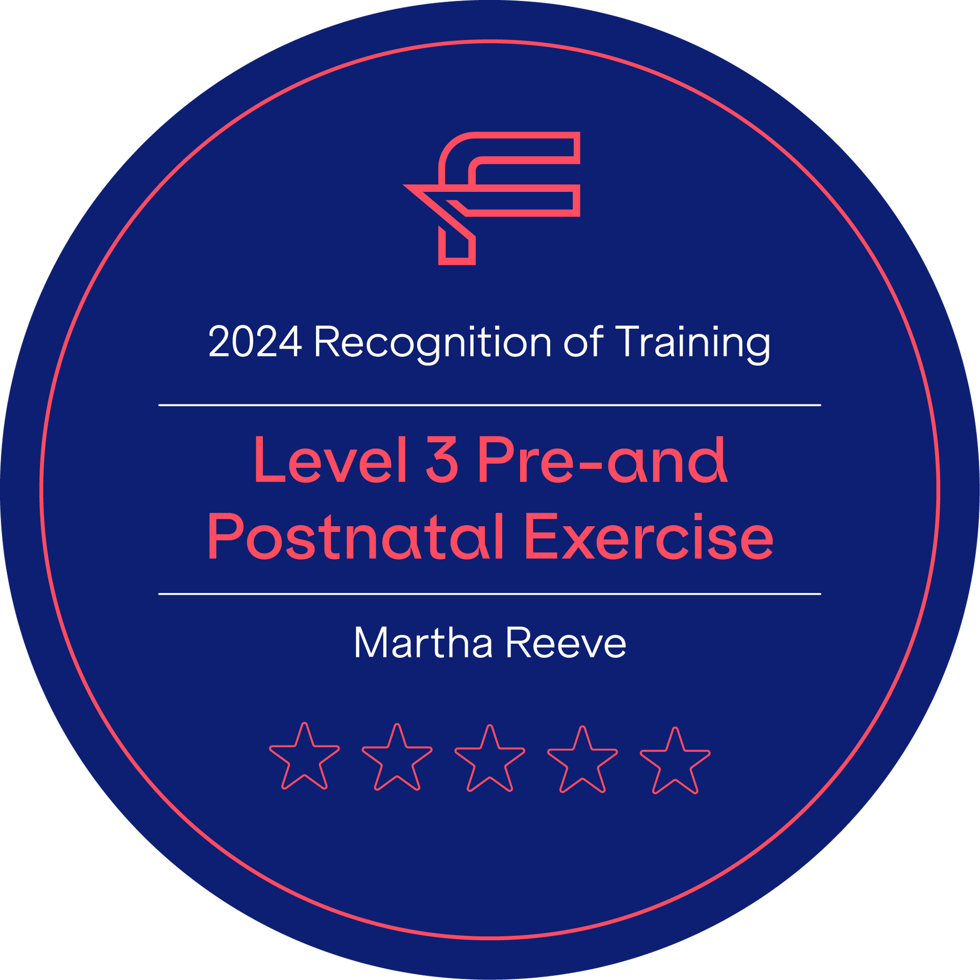 A blue circle with the words `` recognition of training level 3 pre-and postnatal exercise '' on it.