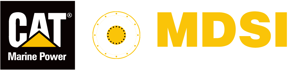 A cat marine power logo and a mdsi logo on a white background.