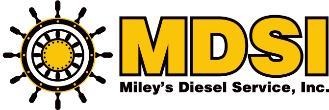 A yellow and black logo for miley 's diesel service