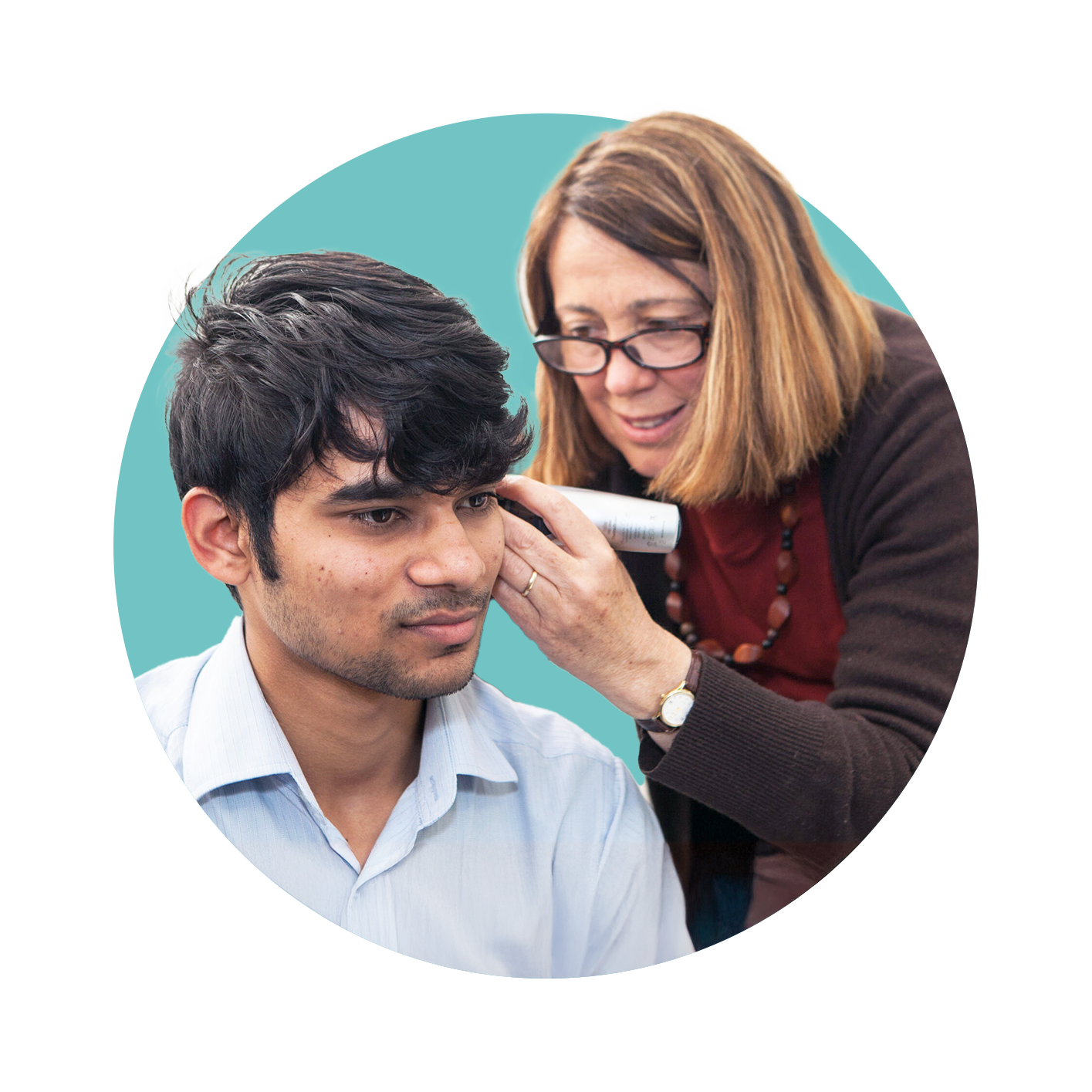 General practitioner taking temperature of a male patient.