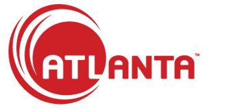 A red and white logo for atlanta on a white background