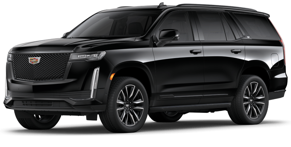 A black cadillac escalade is shown on a white background.