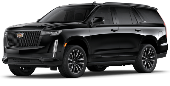 A black cadillac escalade is shown on a white background.