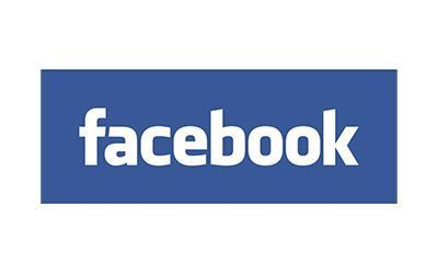 A blue and white facebook logo on a white background.