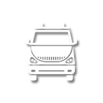 A white icon of a truck with a shadow on a white background.