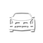 A white car icon with a shadow on a white background.