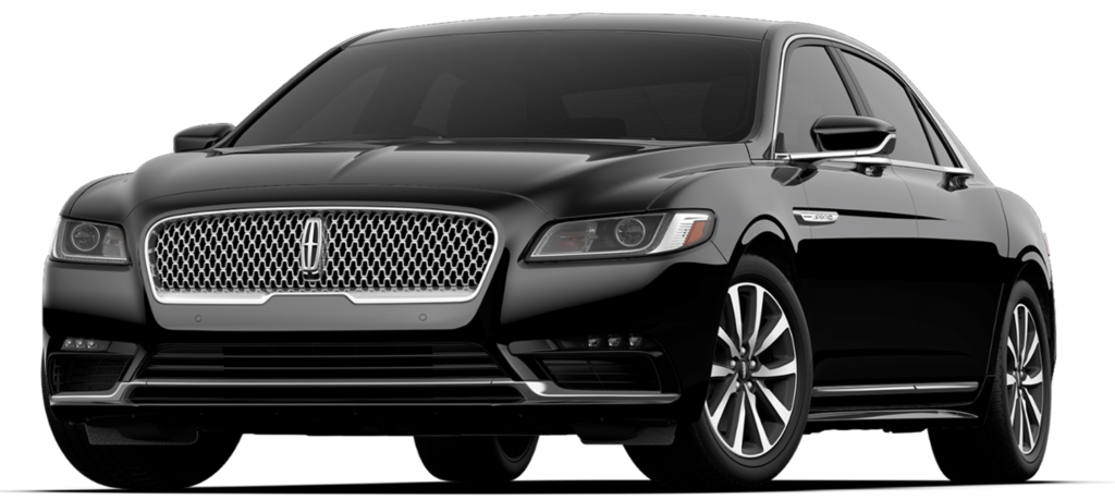A black lincoln continental is parked on a white background.