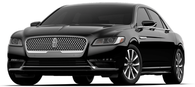 A black lincoln continental is parked on a white background.