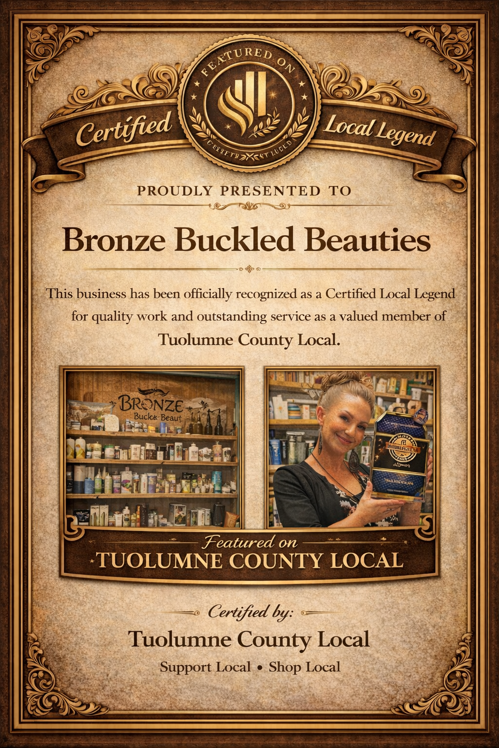 Certifcate for Bronze Buckled Beauties