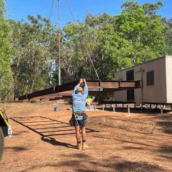 Lifting Large Metal for Base — Mobcon Construction in Palmerston, NT