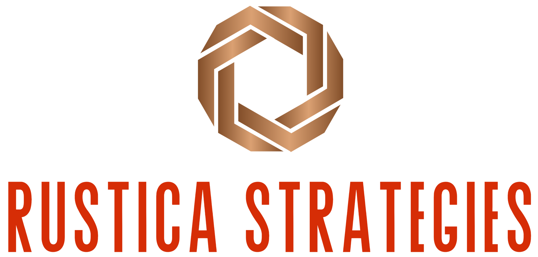 Logo for Rustica Strategies featuring a copper-colored geometric icon above orange text and a copper tagline, Ignite Growth.