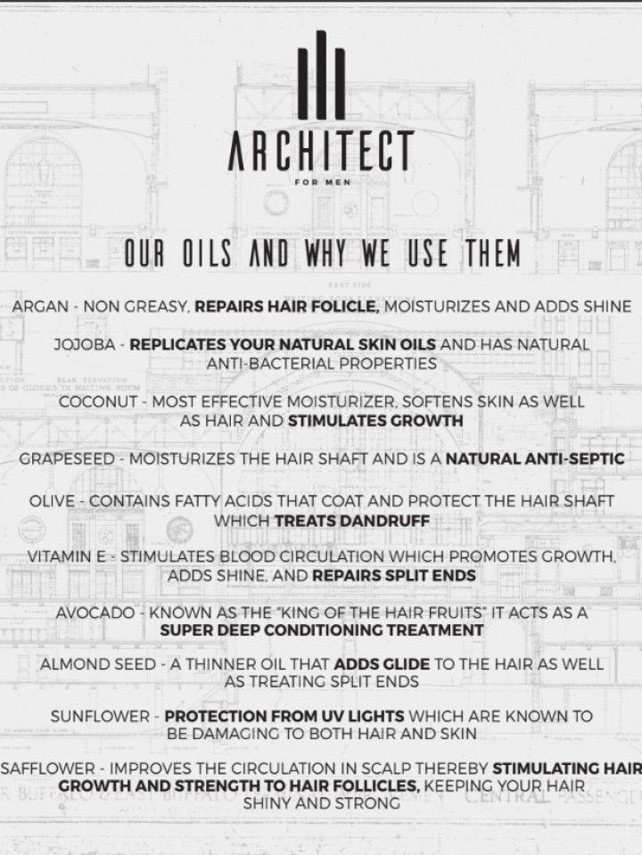 A poster that says architect our oils and why we use them