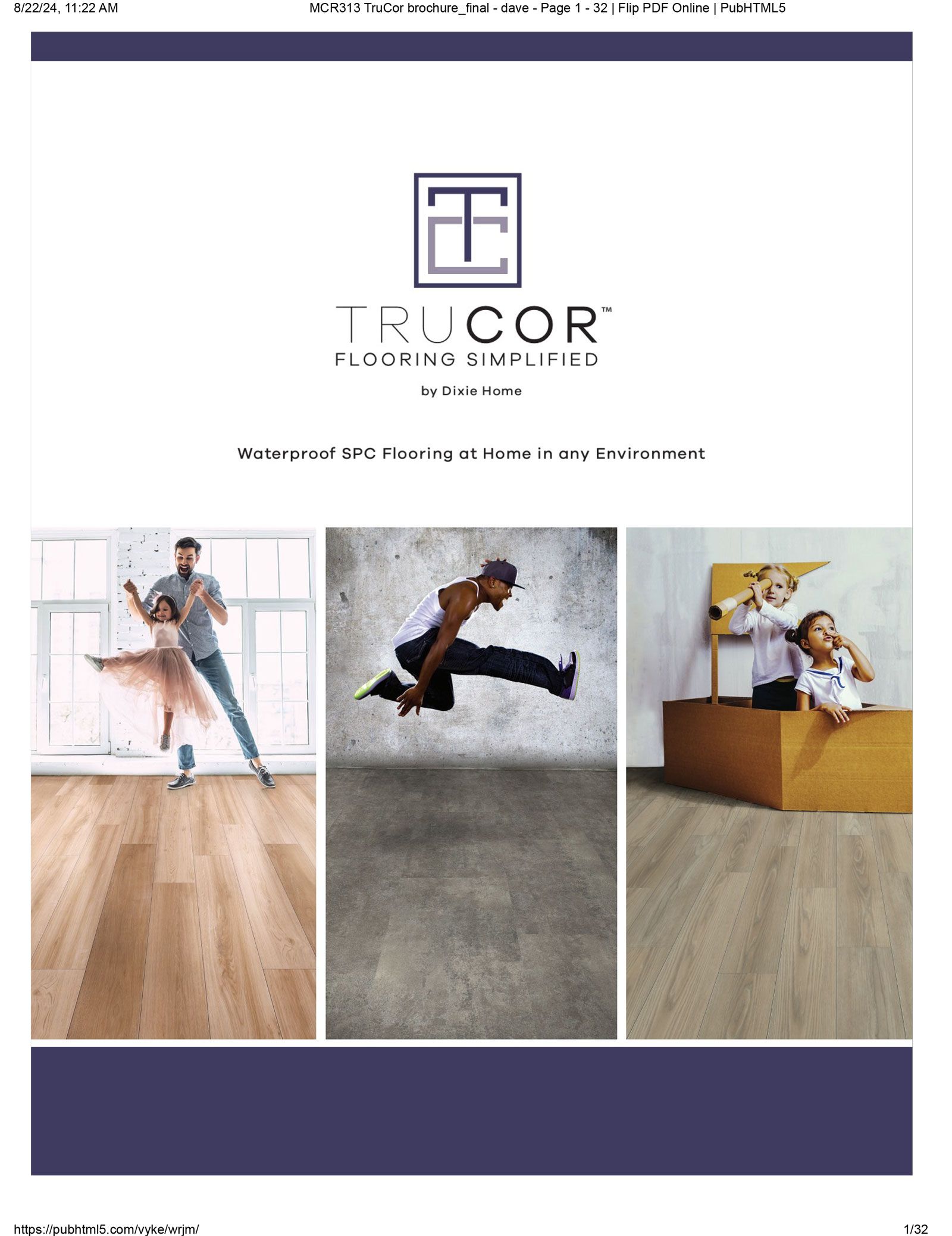 A brochure for a flooring company shows a man jumping in the air.