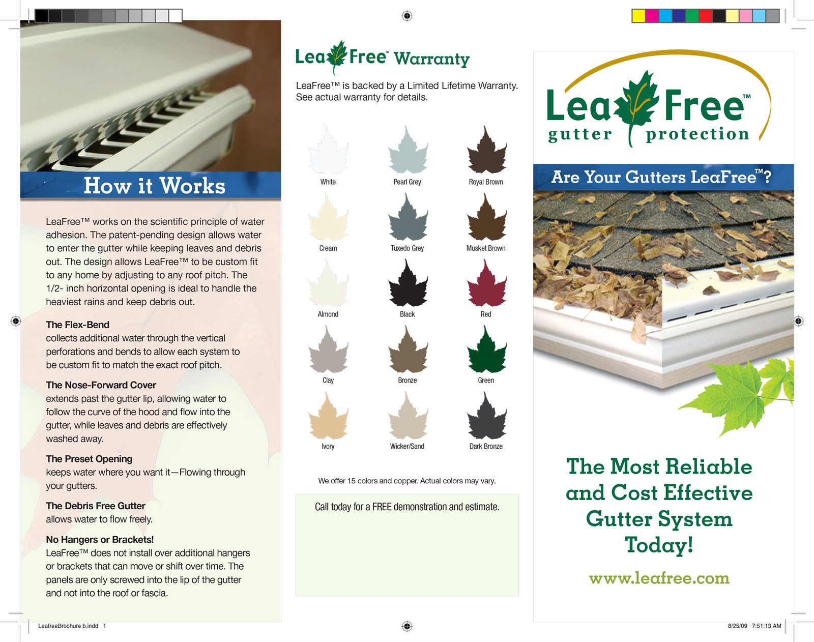 A leaf free gutter system brochure shows how it works