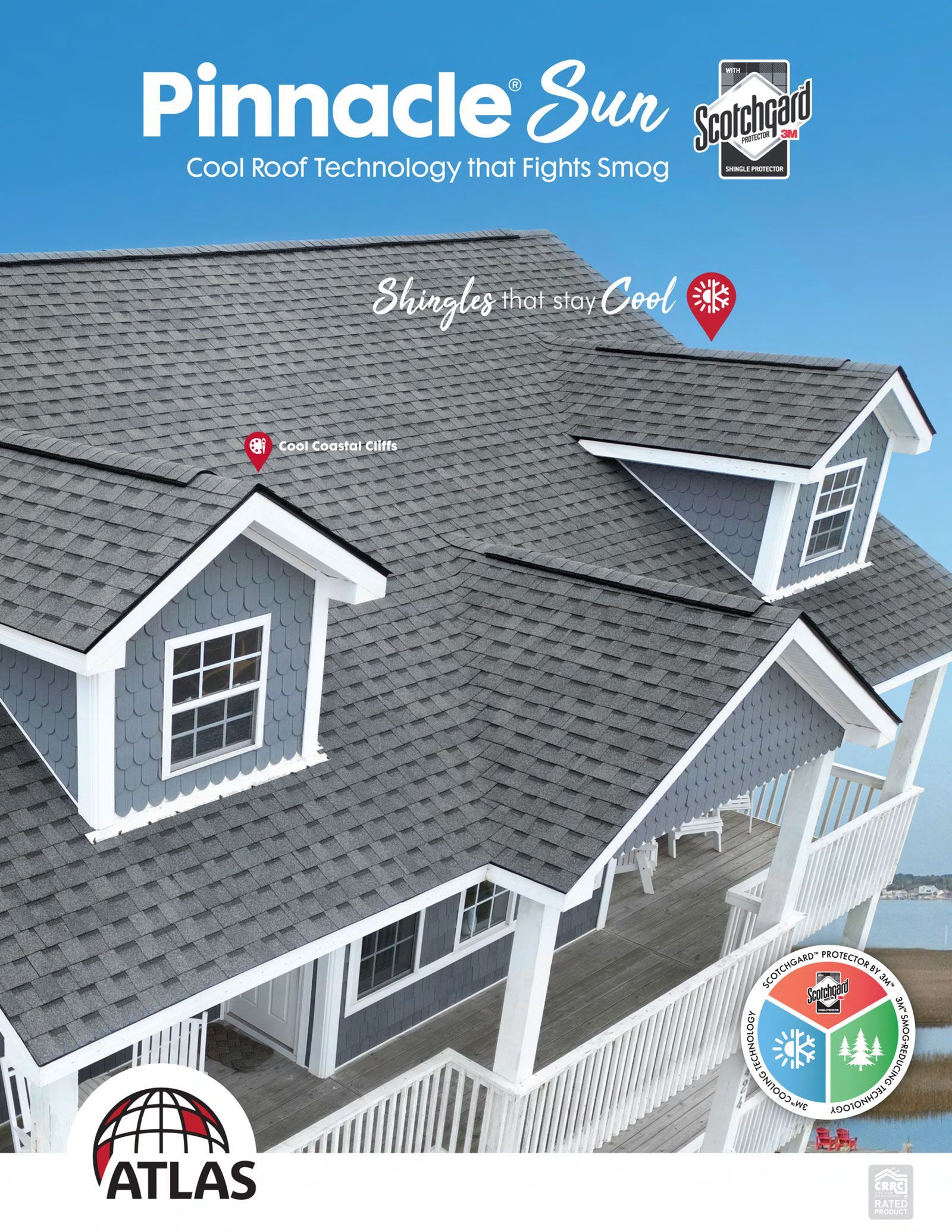 A brochure for pinnacle sun shingles with a picture of a house on the cover.