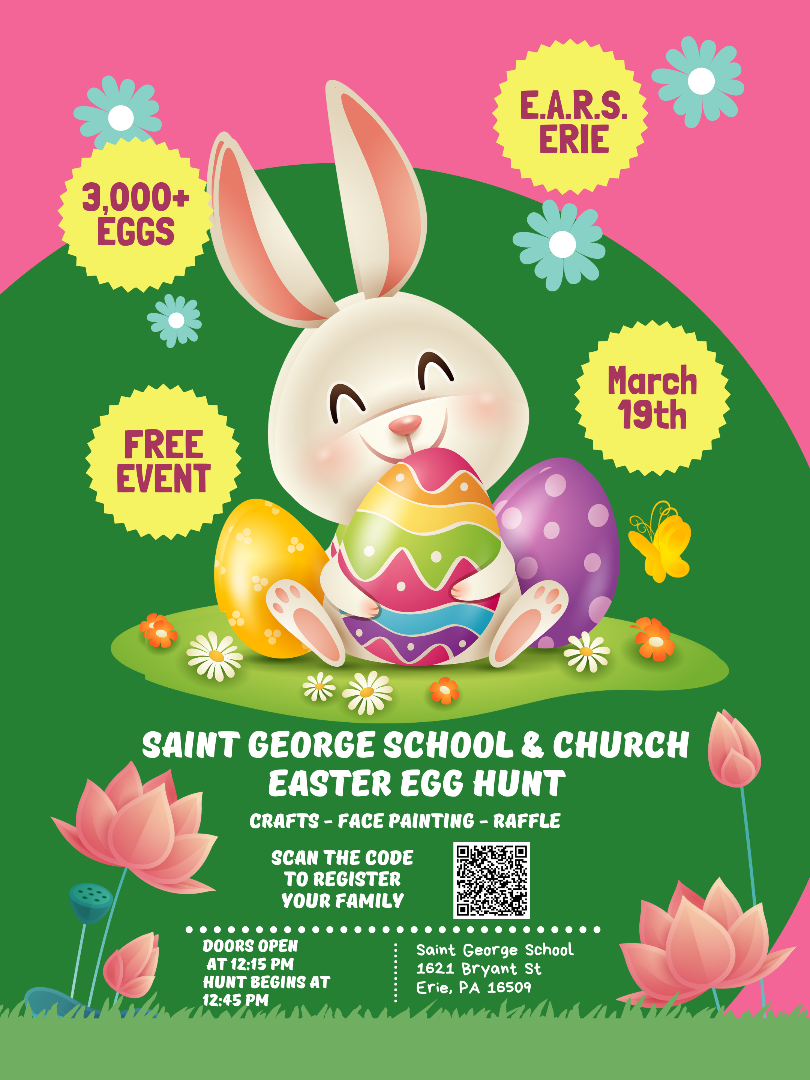 A poster for saint george school and church easter egg hunt