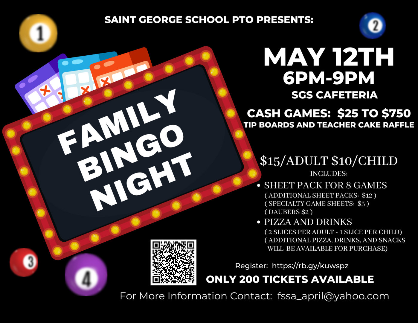 A poster for a family bingo night on may 12th