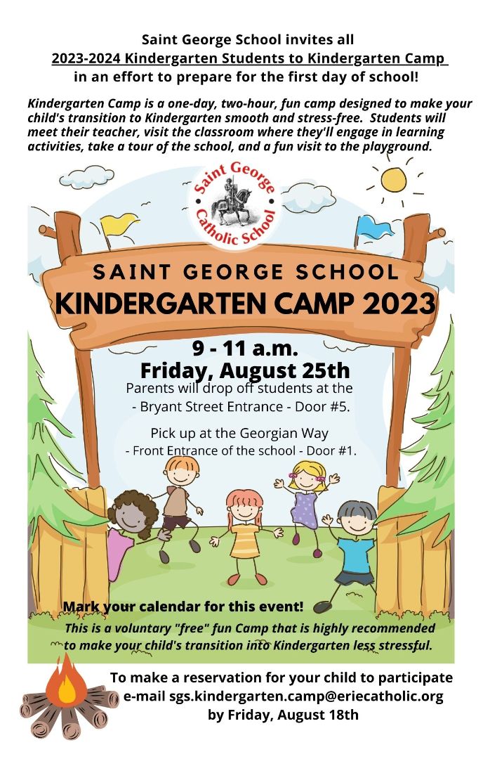 A poster for saint george school kindergarten camp 2023