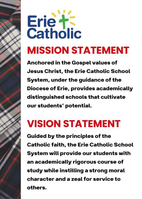 A mission statement and vision statement for erie catholic school