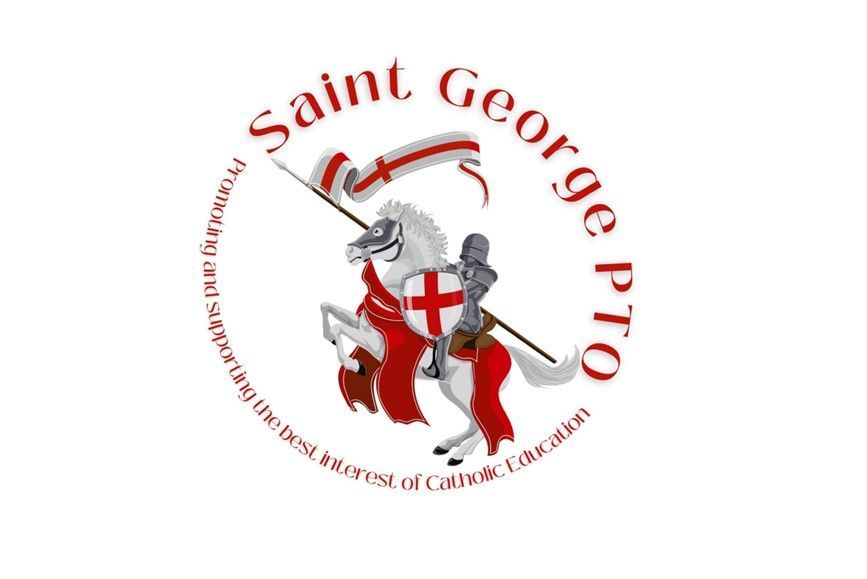 A logo for saint george pto shows a knight on a horse