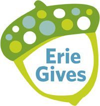 The logo for erie gives is a green acorn with polka dots on it.