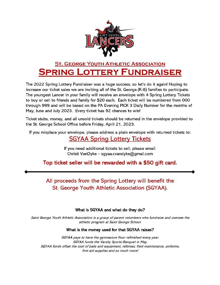 A black and white flyer for a spring lottery fundraiser